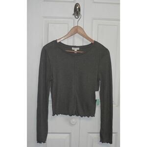 Abound Women's Exposed Seam Lettuce Edge Long Sleeve Crop Top Green Shore Large‎